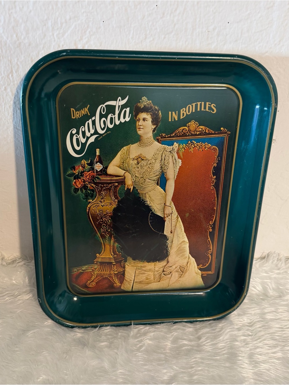 1975 Coca Cola Teal and Gold Vintage-Style Decorative Tray